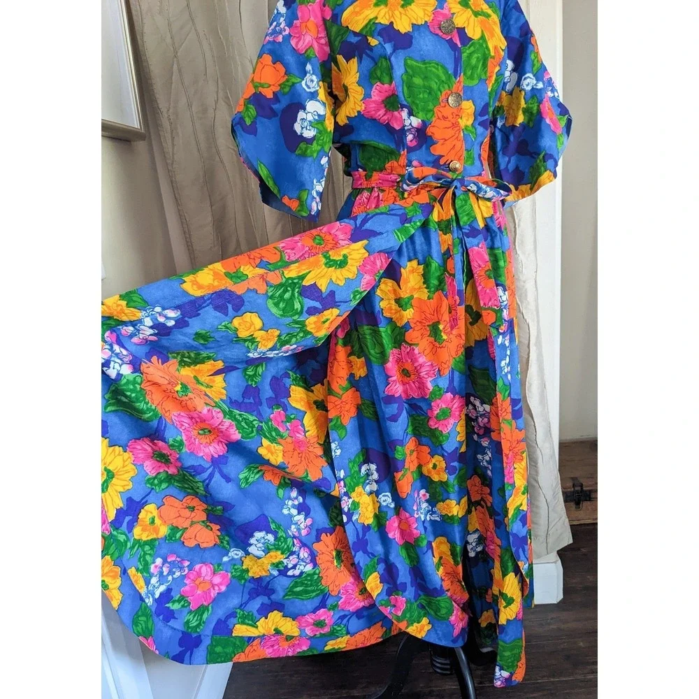 Handmade Vintage 70s Psychedelic Floral Palazzo Jumpsuit XS Mod Wide Leg